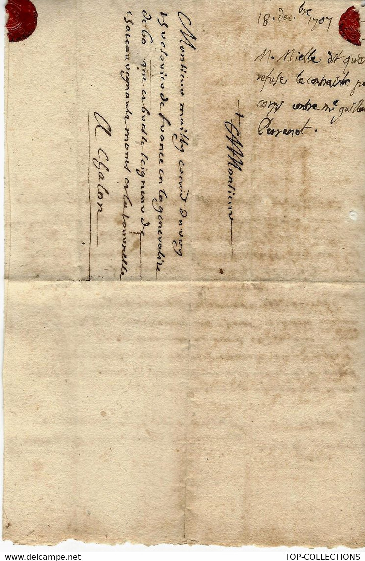 LETTRE 1706 Par Mr MIELLE Lieu ??=> Mr MAILLY Conseil Du Roy  Seigneur à Château Renaud à CHALON Saône Et Loire - Historical Documents