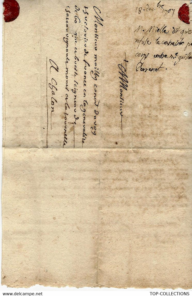 LETTRE 1706 Par Mr MIELLE Lieu ??=> Mr MAILLY Conseil Du Roy  Seigneur à Château Renaud à CHALON Saône Et Loire - Historische Documenten