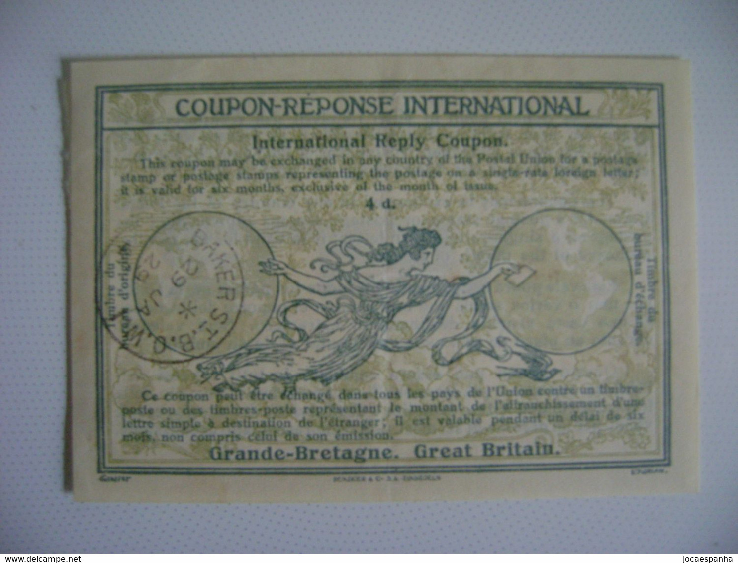 GREAT BRITAIN - INTERNATIONAL RESPONSE COUPON, 4 D. USED IN BAKER St. IN 1929 IN THE STATE - Unclassified