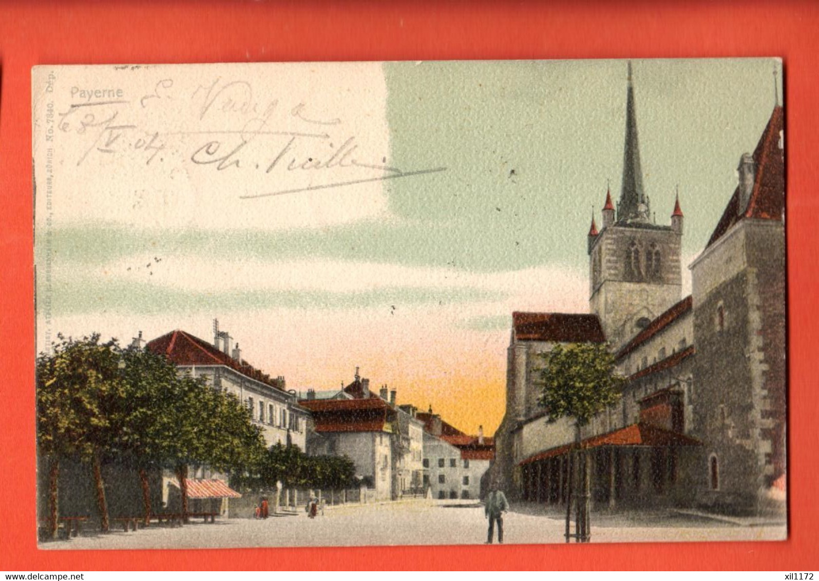 ZQG-18 Payerne Broye Rue Principale  Eglise ANIME  Dos Simple. Circulé 1904 - Payerne