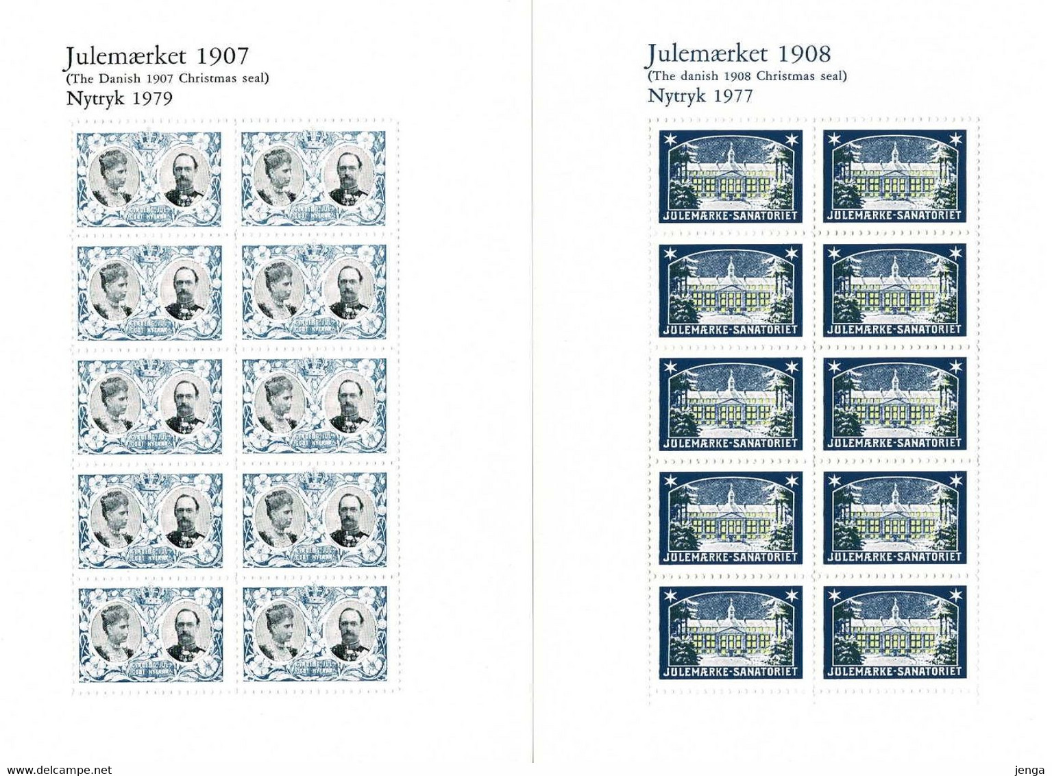 Denmark; Christmas Seals 1907-1908; Reprint/Newprint Small Sheet With 10 Stanps.  MNH(**), Not Folded. - Ensayos & Reimpresiones