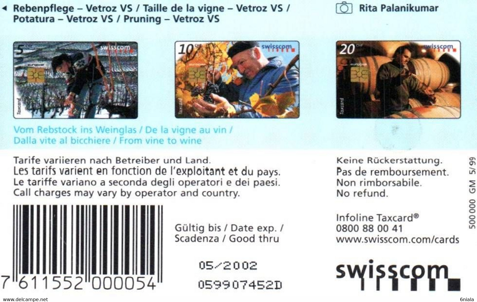 7540 Télécarte Collection  TAILLE DE LA VIGNE De La Vigne Au  Vin     ( Recto Verso)   Carte Téléphonique SUISSE - Schweiz