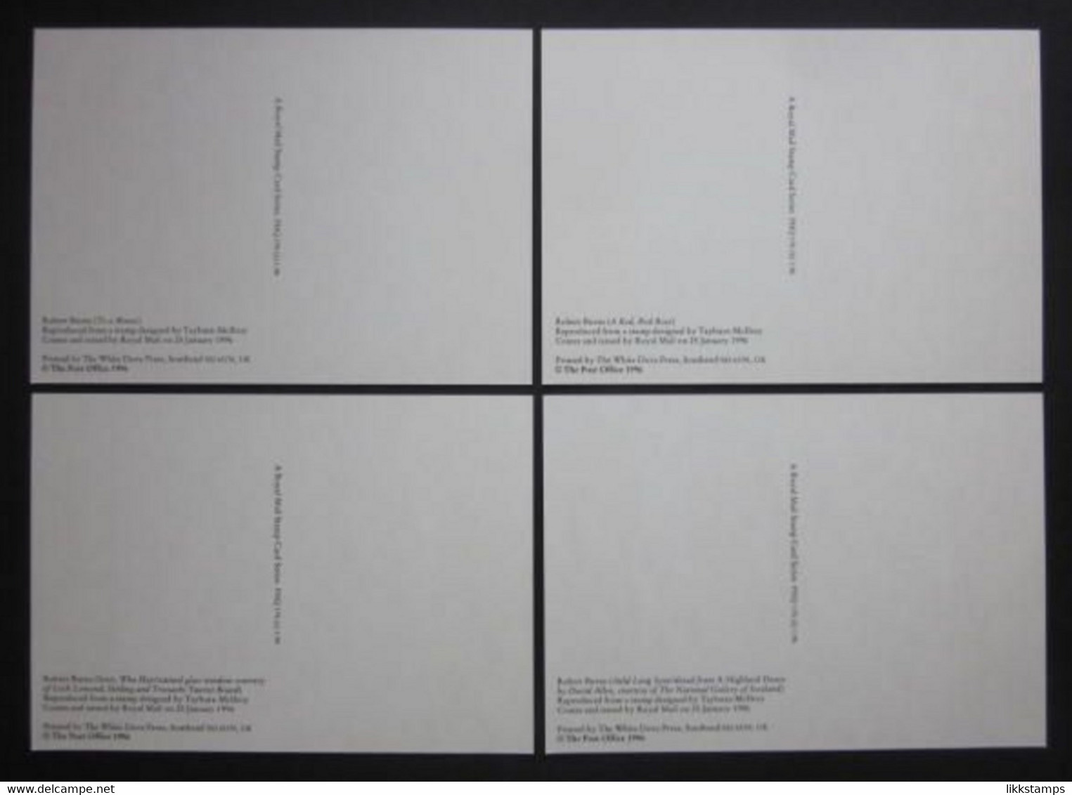 1996 THE DEATH BICENTENARY OF ROBERT BURNS P.H.Q. CARDS UNUSED, ISSUE No. 176 (B) #01127 - PHQ Karten