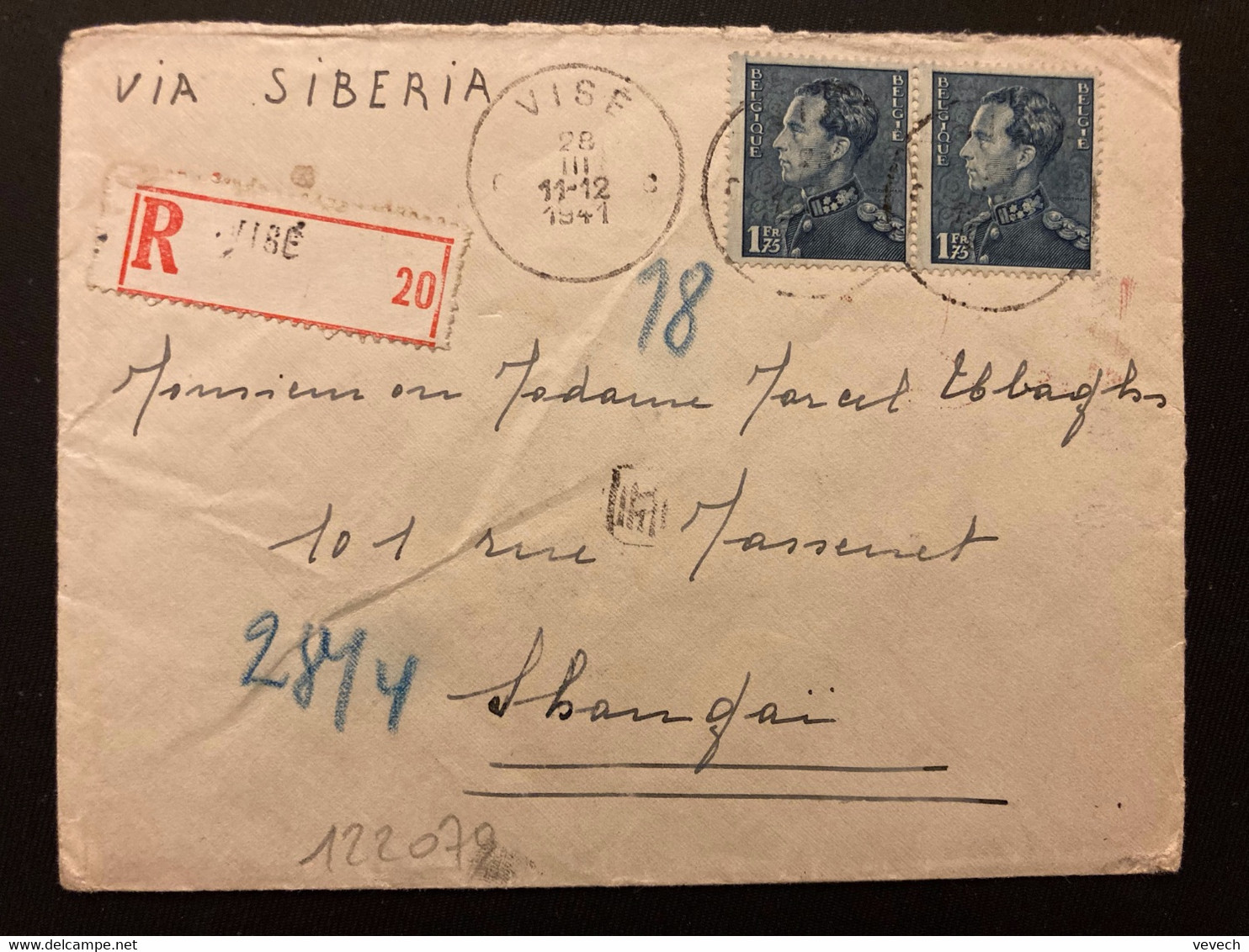 LR Pour SHANGAI Via SIBERIA TP 1F75 X2 OBL.28 III 1941 VISE + CENSURE ALLEMANDE - Briefe U. Dokumente