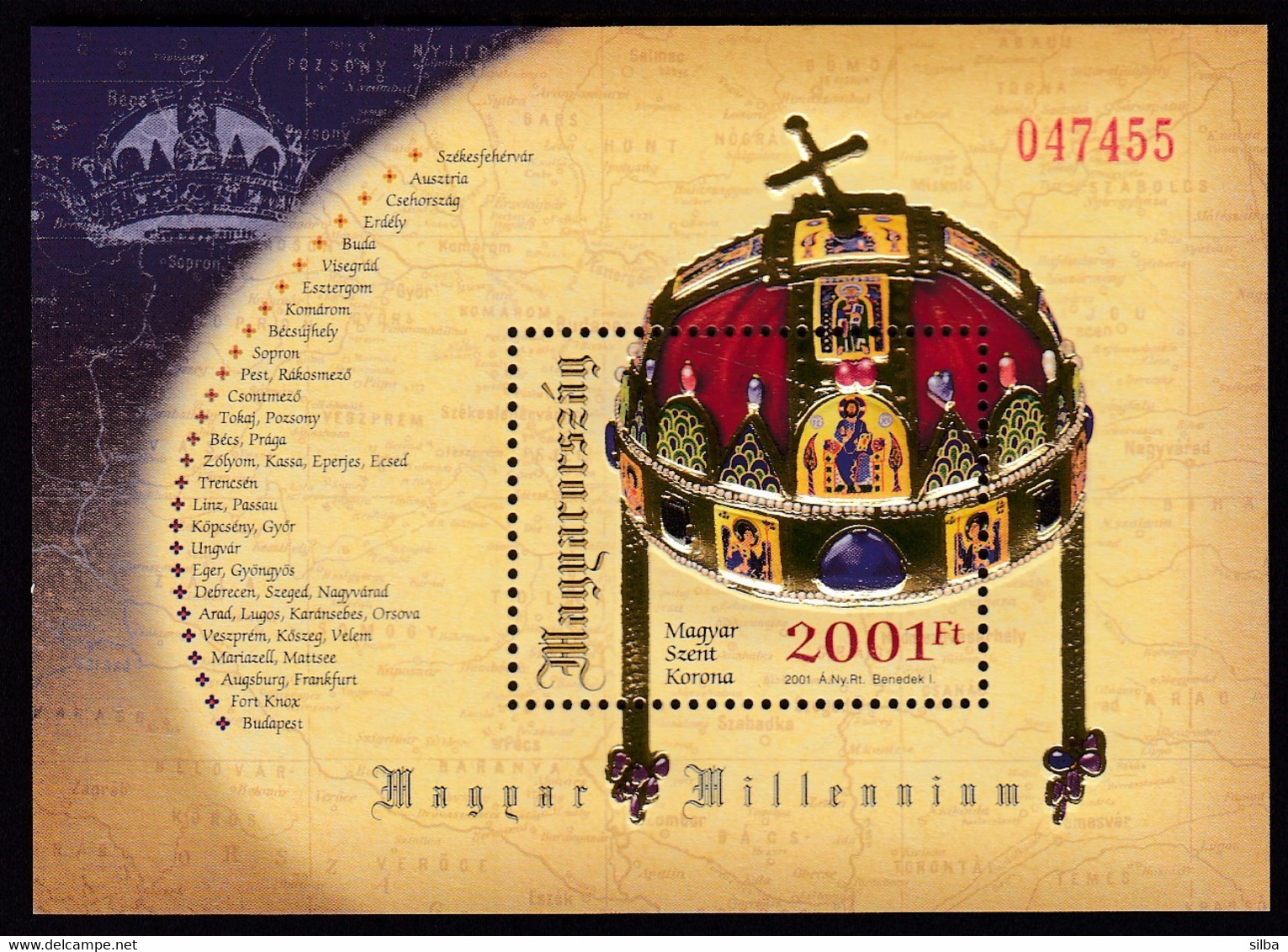 Hungary 2001 / Millennium, St. Stephan`s Holy Crown, Krone, Korona, King, Royalty / Gold Foil / MNH Block - Cartas & Documentos