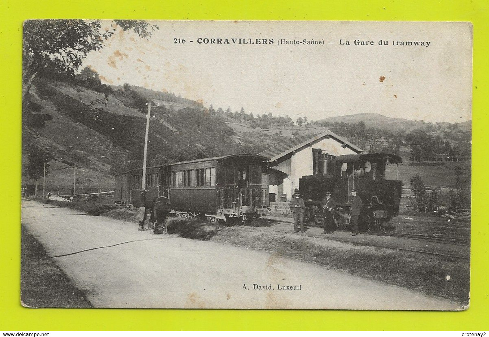 70 CORRAVILLERS N°216 La Gare Du Tramway VOIR ZOOMS Locomotive à Vapeur Wagons Voyageurs Landau Ancien En 1917 - Other & Unclassified