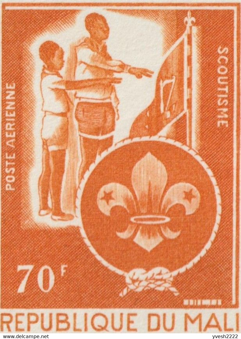 Mali 1973 Y&T PA 183. Épreuve D'artiste. Mouvement Scout En Afrique. Prestation De Serment Des Scouts, Drapeau Et Nœud - Buste