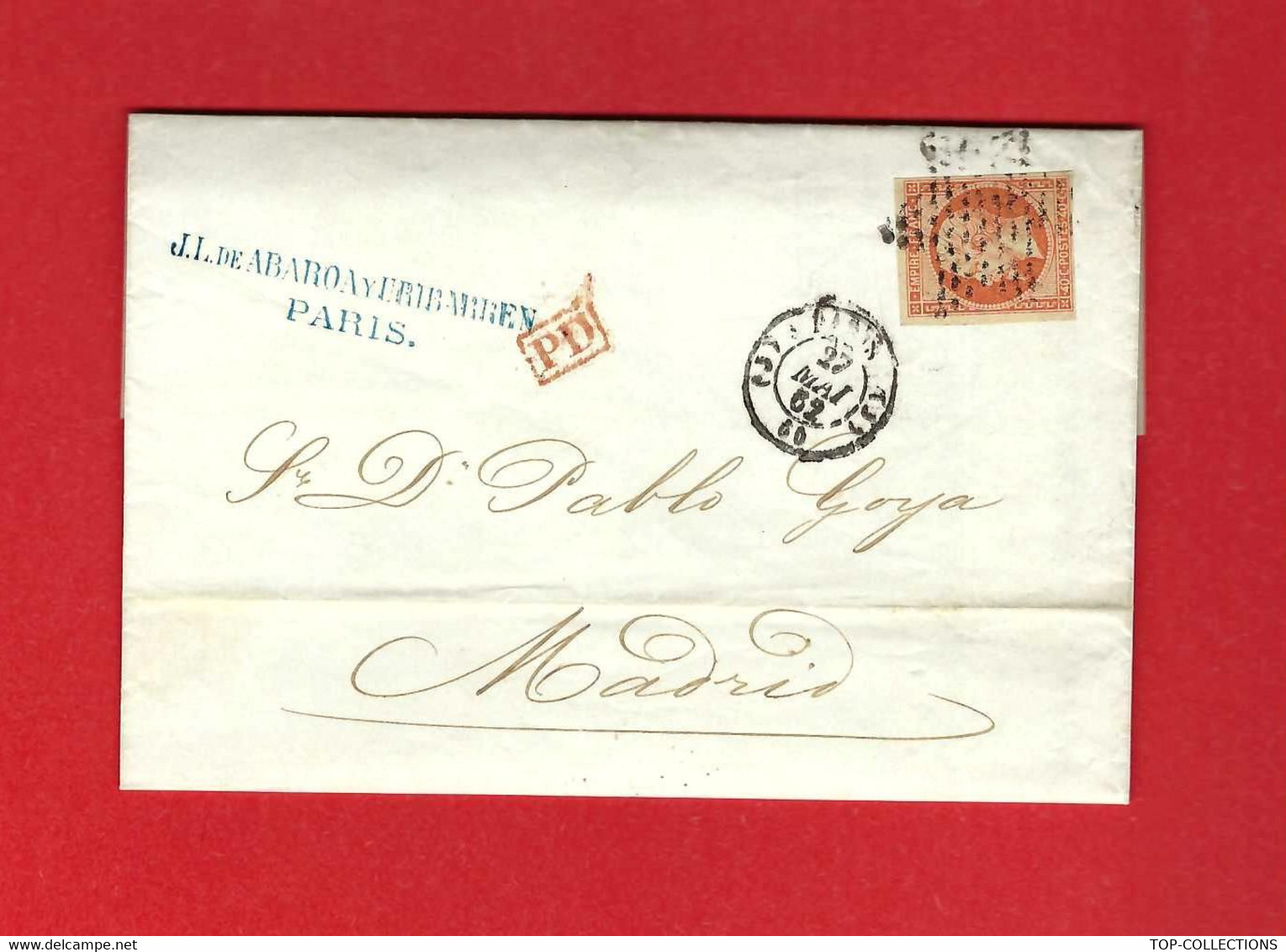 1862 RARE  N°16 (margé) Oblitéré étoile Pleine + CàD PARIS(J)  LAC Du 27/5/1862 Pour L'Espagne, 1°choix/TB. BANQUE PARIS - 1849-1876: Klassik