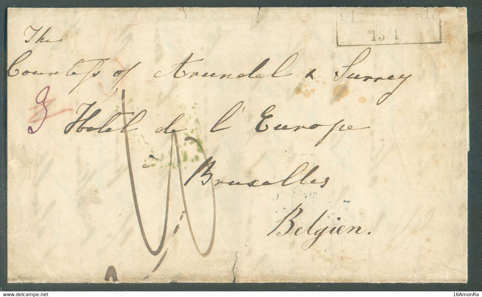 Lettre De OLDENBERG 15-1-1852 Vers Bruxelles - Verso Cachet Dc Vert ALLEMAGNE PAR CHEMIN DE FER - TB - 19516 - Bureaux De Passage