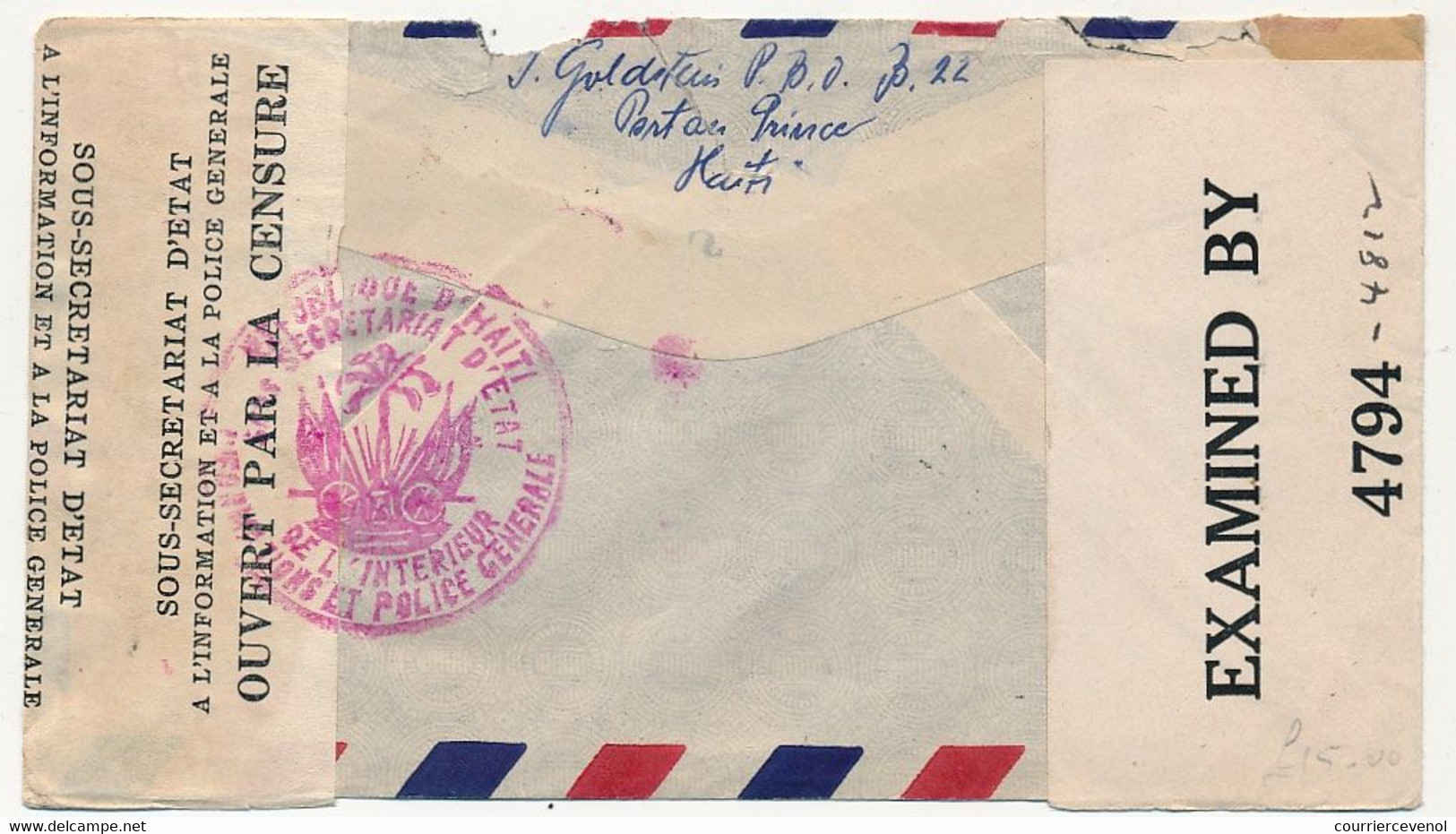 HAITI - Env. Affr 60c Poste Aérienne - Port Au Prince 8 Juillet 1942 - Pour New York - Censures US Et Haiti - Haití