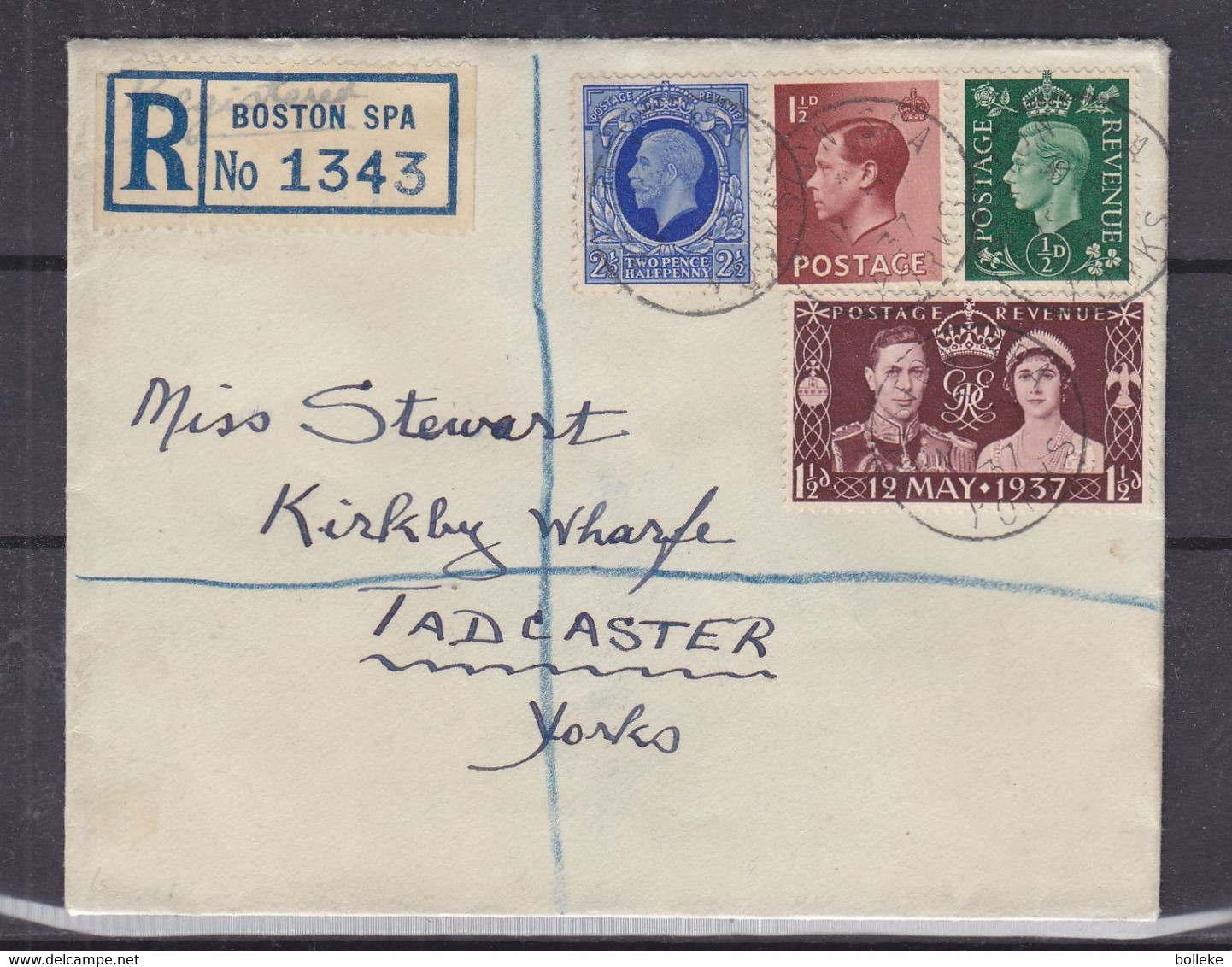 Grande Bretagne - Lettre Recom De 1937 - Oblit Boston - Exp Vers Tadcaster - - Lettres & Documents