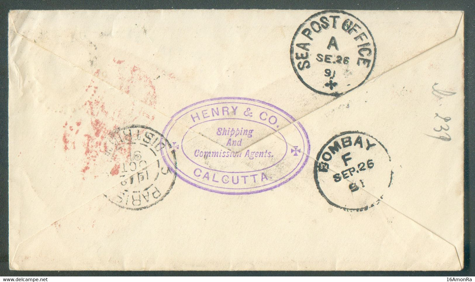 E.P. Enveloppe 2a. 6p. Orange Cancelled CALCUTTA  F. 23 Sept. 1891 To Paris (FRANCE) + Red Cds MODANE A PARIS - Verso Ov - 1882-1901 Imperium