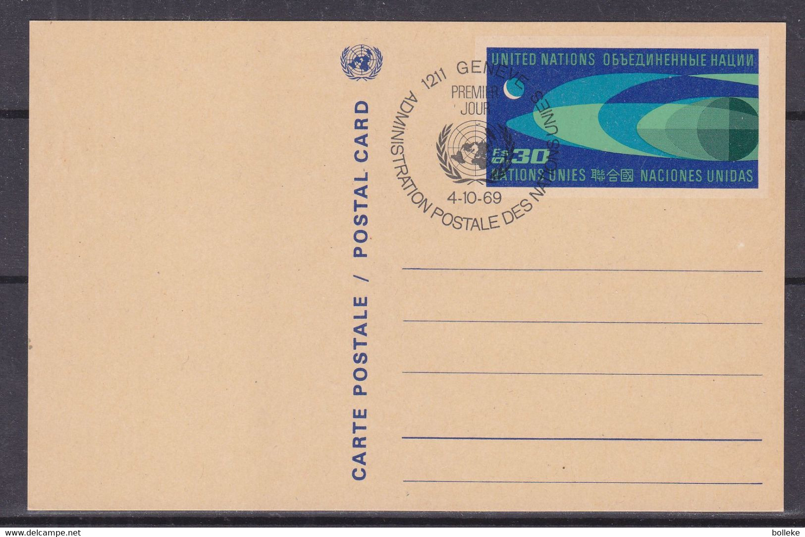 Nations Unies - Genève - Carte Postale De 1969 - Entier Postal - Oblit Genève - Valeur 4 Euros - Cartas & Documentos