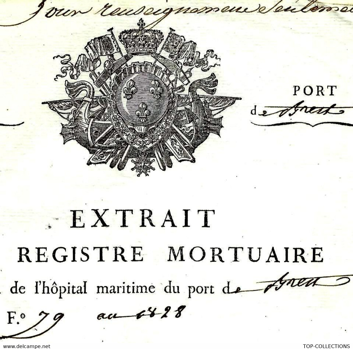 1828 Marine Port De Brest  EXTRAIT DU REGISTRE MORTUAIRE  Cachets + Signatures Dècés Mathurin Lucas Fusilier Marin - Documents Historiques