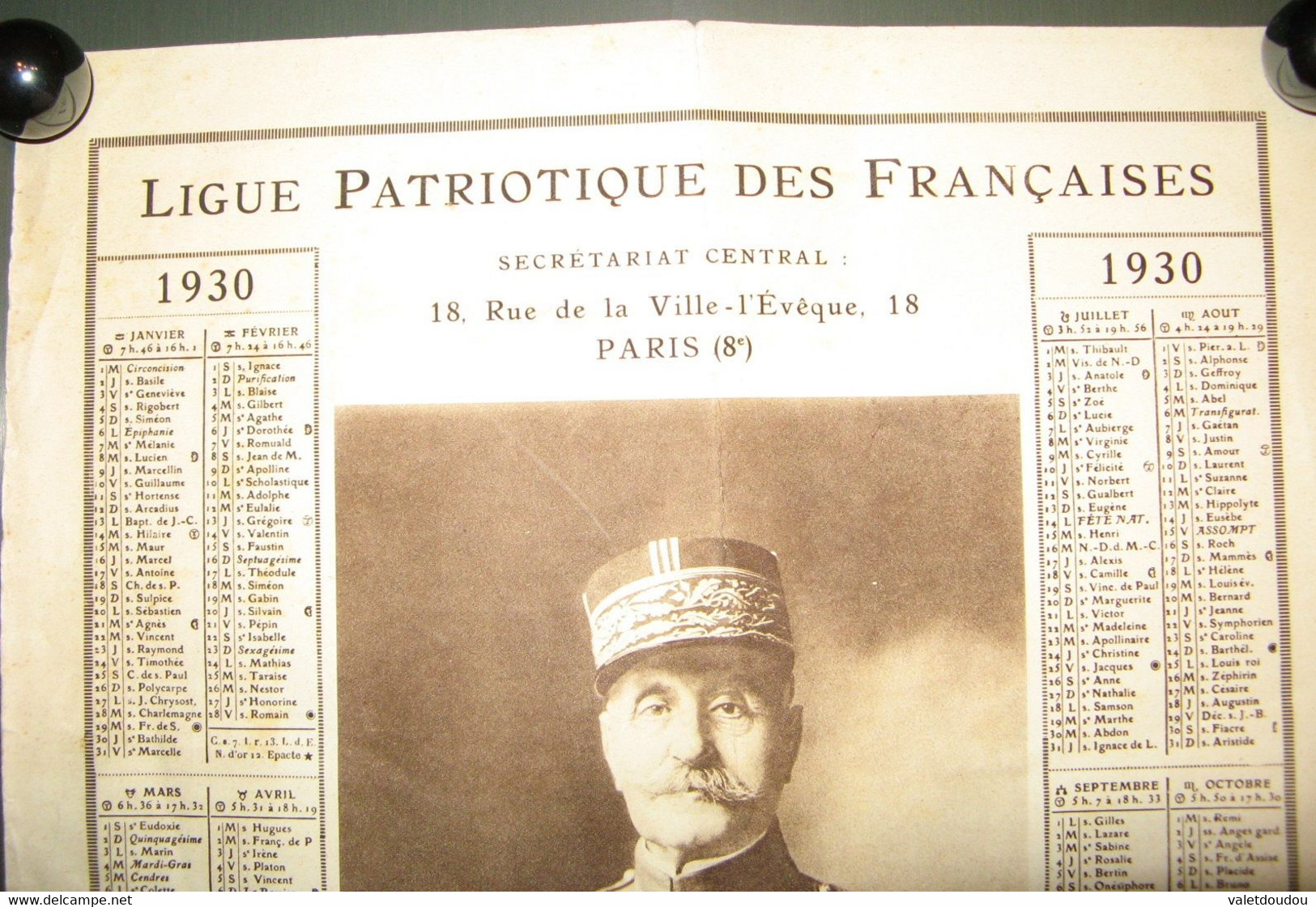 Calendrier LIGUE PATRIOTIQUE DES FRANCAISES - 1930 -Maréchal FOCH - Grand Format : 1921-40