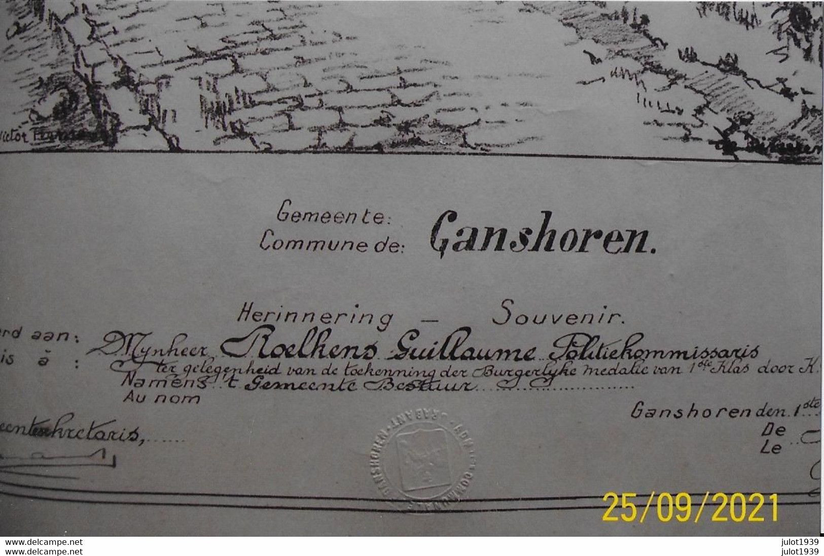 GANSHOREN ..-- EAU-FORTE 50 X 40 CM . Rue De RIVIEREN En 1918? Par Victor H? . Voir Annotations En Bas .. - Ganshoren