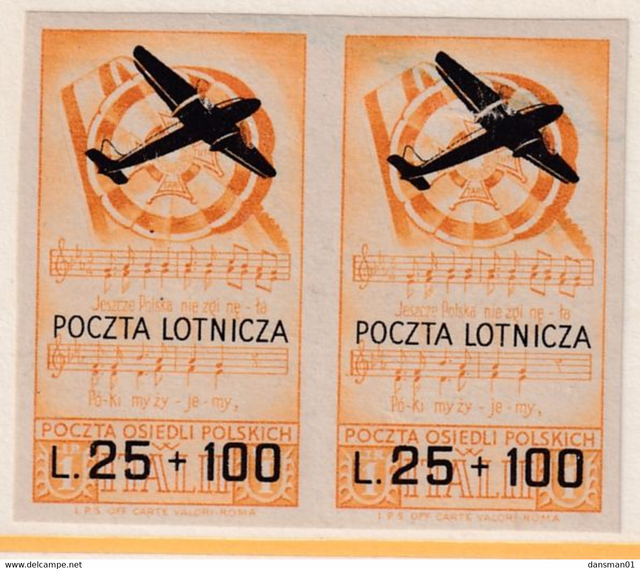 POLAND 1946 "Poczta Osiedli Polskich W Italii" Imperf Airmail Fi 10A Mint Never Hinged - Verschlussmarken Der Befreiung