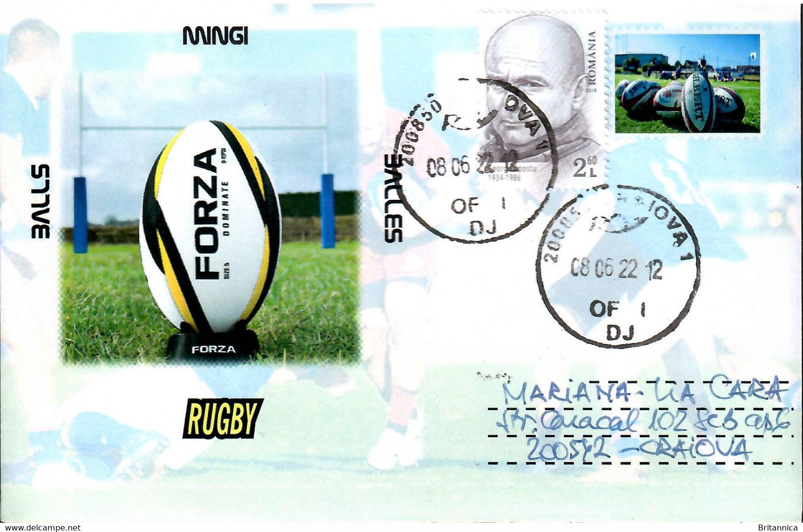 Envelope Circulee Roumanie, 2022, Balls, Rugby - Rugby