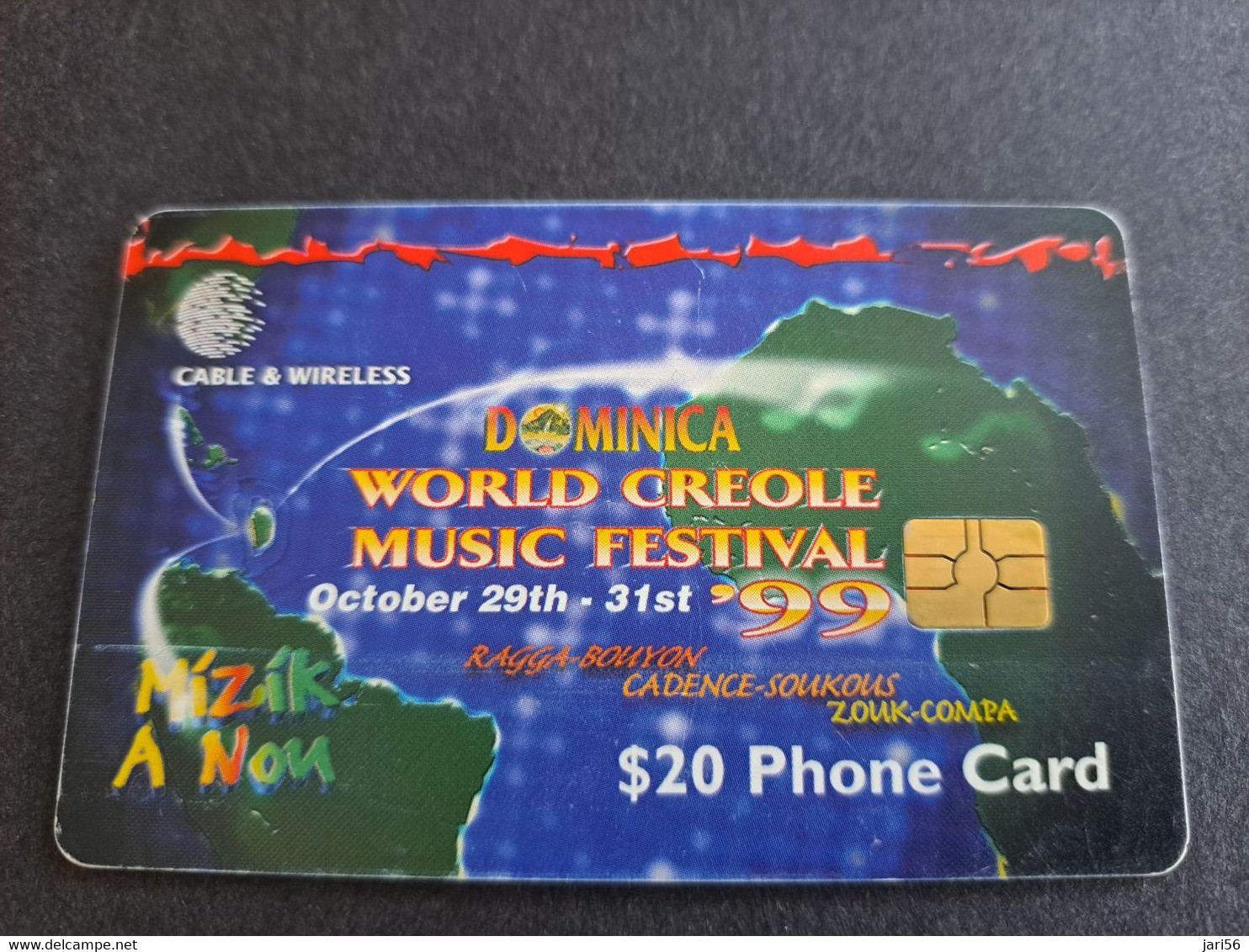 DOMINICA $ 20,- WORLD CREOLE MUSIC FESTIVAL #2  2000  CHIPCARD    Fine Used Card  ** 10025 ** - Dominique