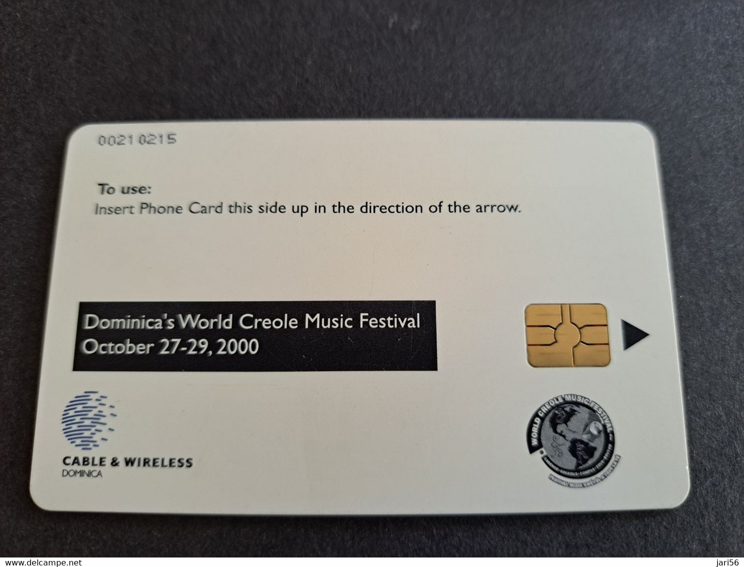 DOMINICA / $20 CHIPCARD  WORLD CREOLE MUSIC FESTIVAL 2000       Fine Used Card  ** 10026 ** - Dominique