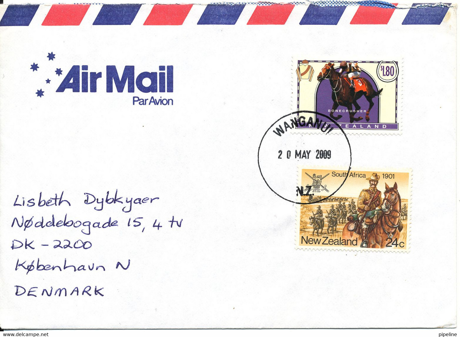 New Zealand Air Mail Cover Sent To Denmark Wanganui 20-5-2009 - Luftpost