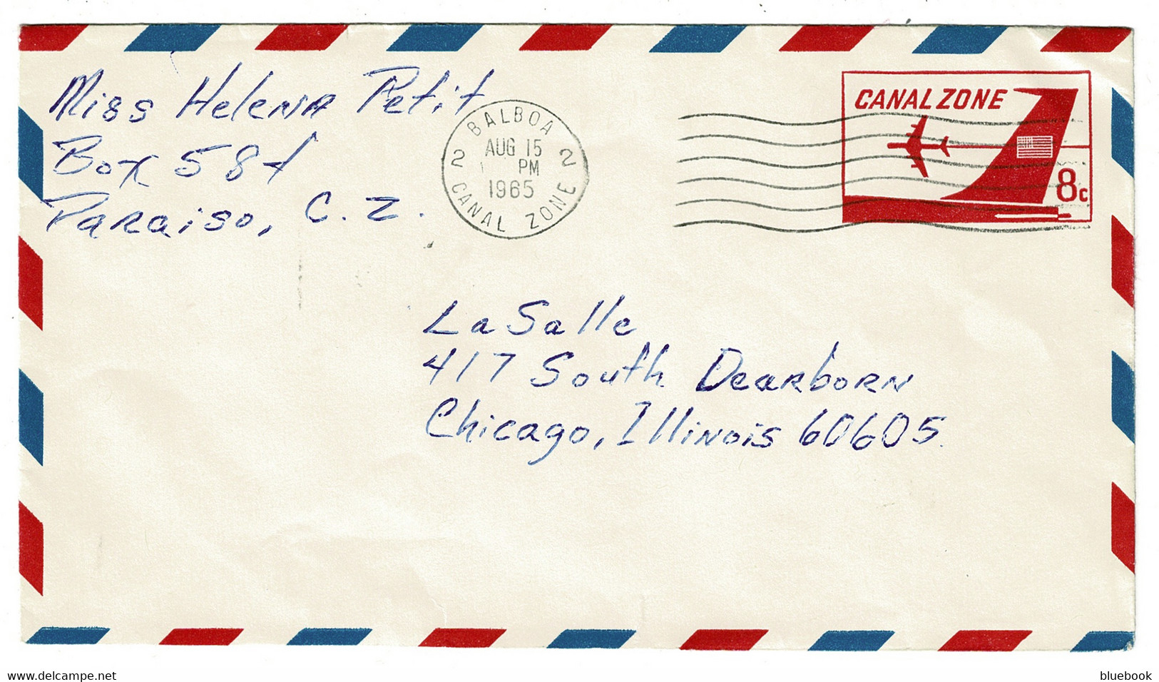 Ref 1551 -  1985 - USA Canal Zone - Commercial 8c Postal Stationery Cover Balboa To Chicago - Canal Zone