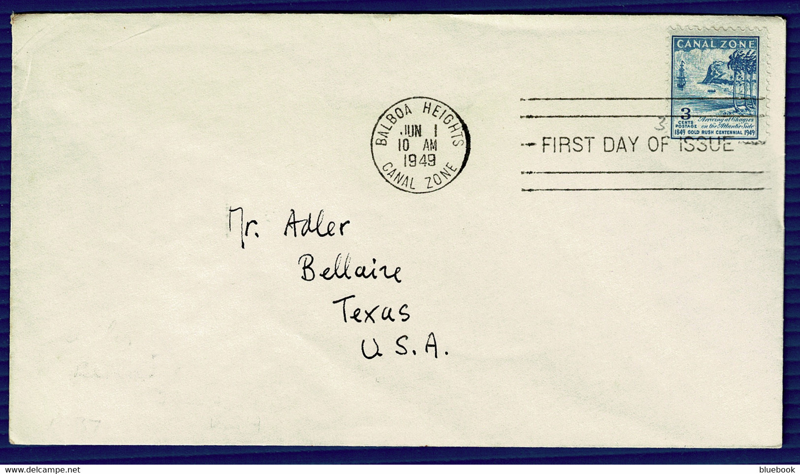 Ref 1551 -  1949 - USA Canal Zone - FDC Cover Balboa Heights 3c To Bellaire Texas - Kanalzone