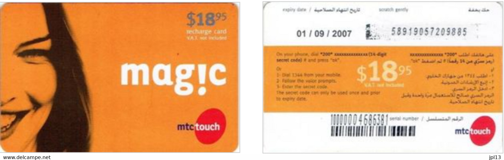 Recharge GSM - Liban - MTC Touch - Magic - Woman $18,95, Exp. 01/06/2007 - Libano