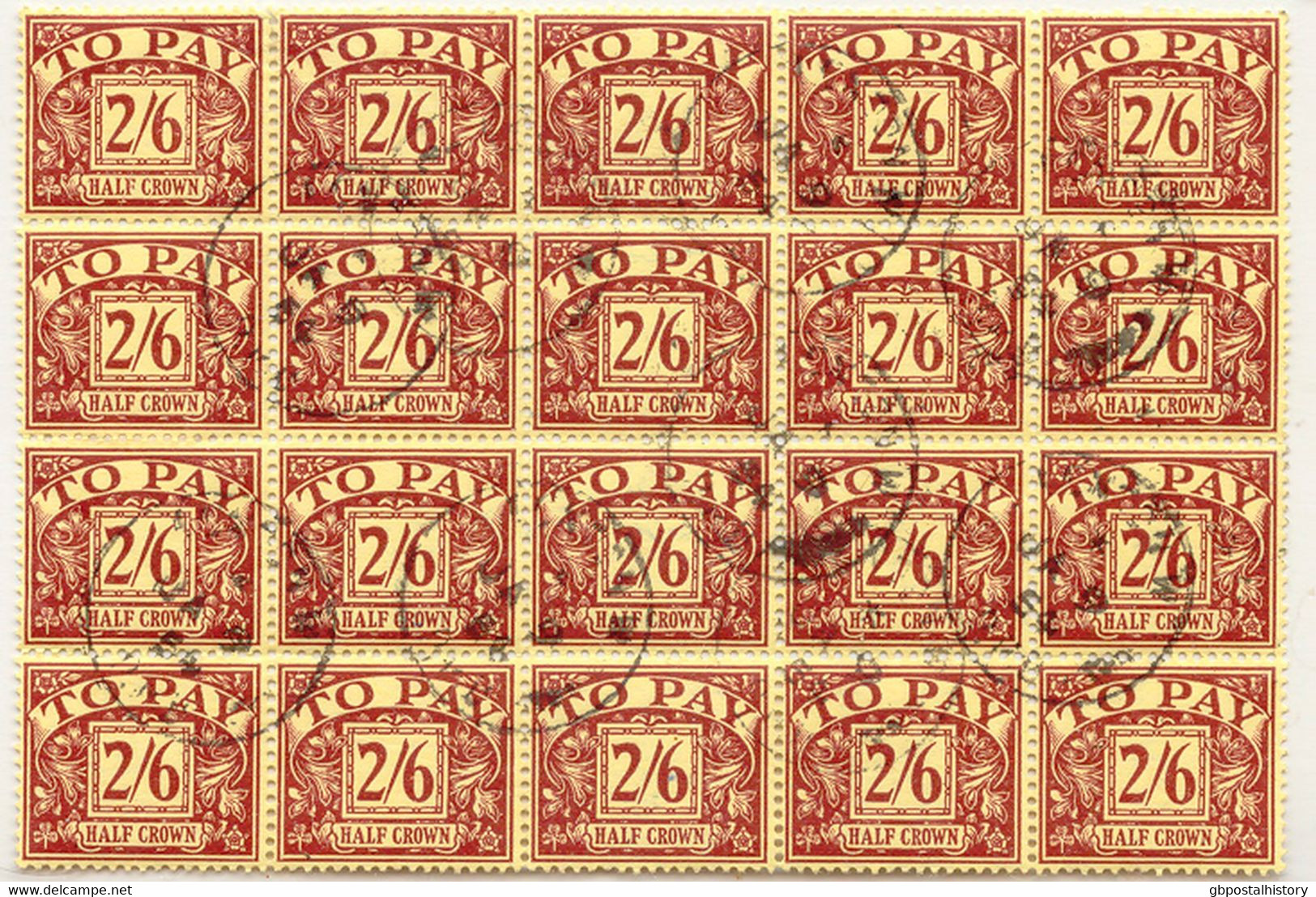 GB POSTAGE DUE 1938, Postage Due 2 Sh. 6 P Brown On Yellow, Extremely Rare Large Used Unit Of 20 Items, One Stamp With - Portomarken