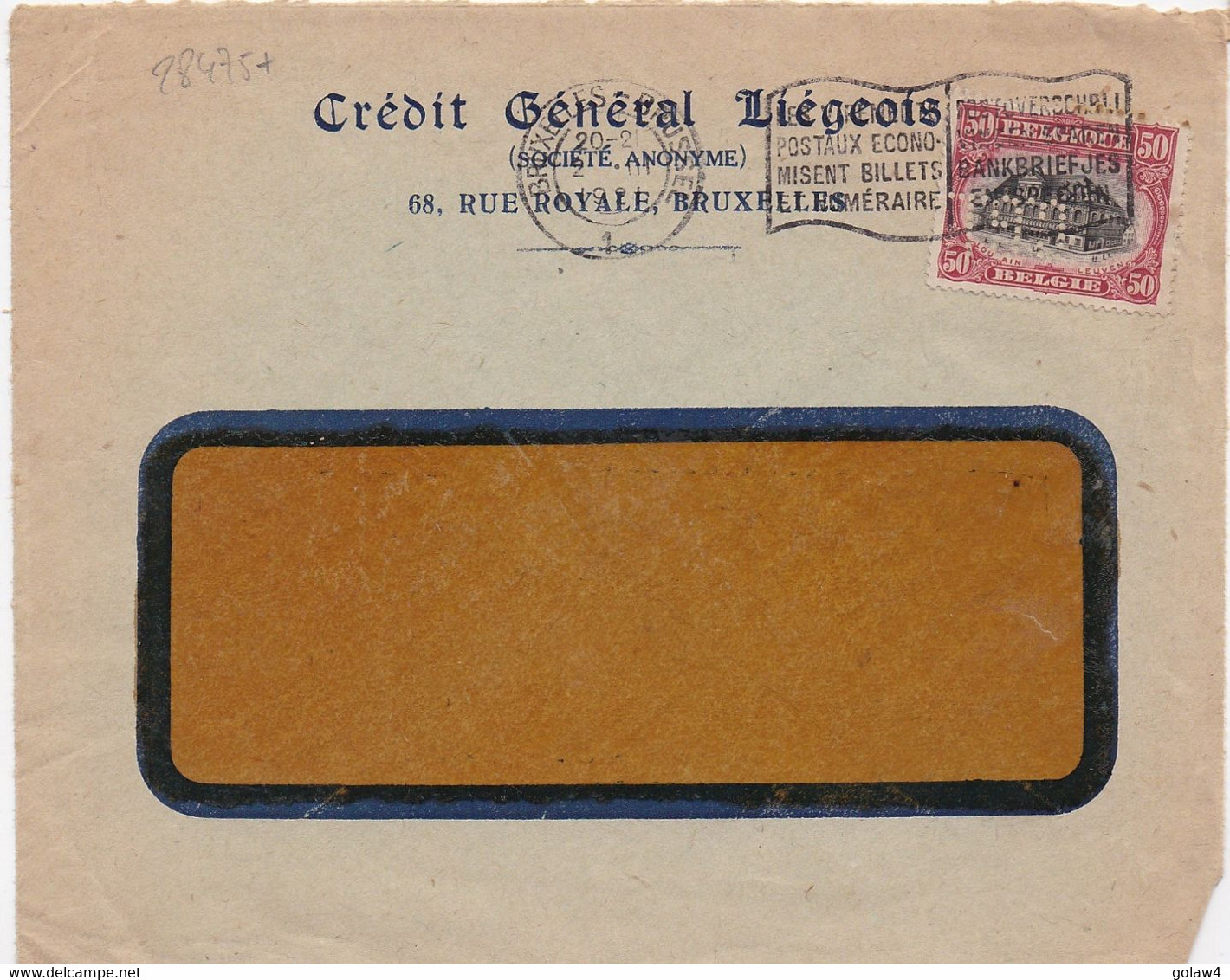 28475# LOUVAIN LEUVEN PERFORE CDG CREDIT GENERAL LIEGEOIS PERFIN LETTRE BRUXELLES BRUSSEL 1921 SMYRNE TRESOR POSTES 528 - 1909-34