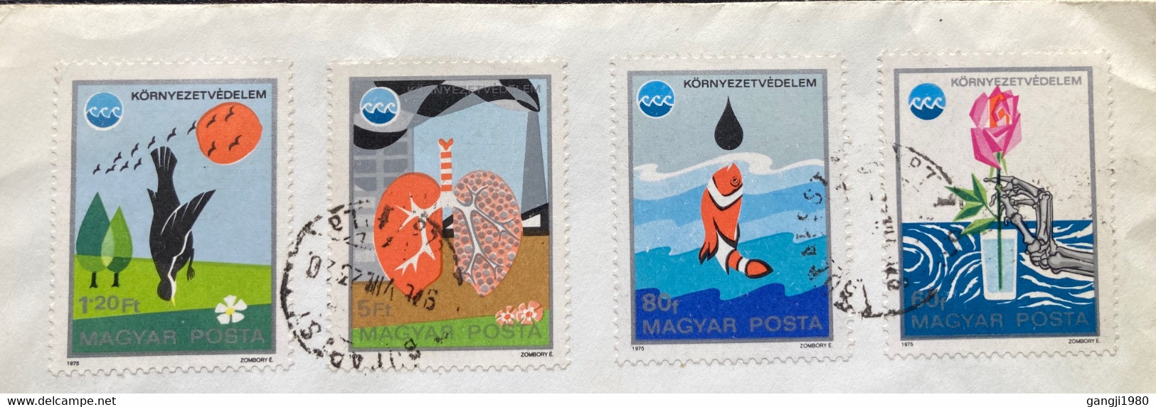 HUNGARY 1975, POLLUTION OF WATER,RIVER,ART,SMOKE ,HEALTH 4 STAMPS,COVER TO ENGLAND - Storia Postale