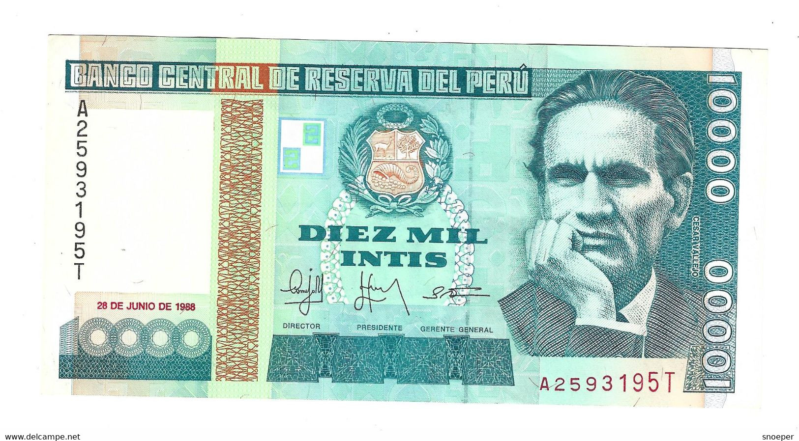 Peru 10000 Intis  1988  140   Unc - Pérou