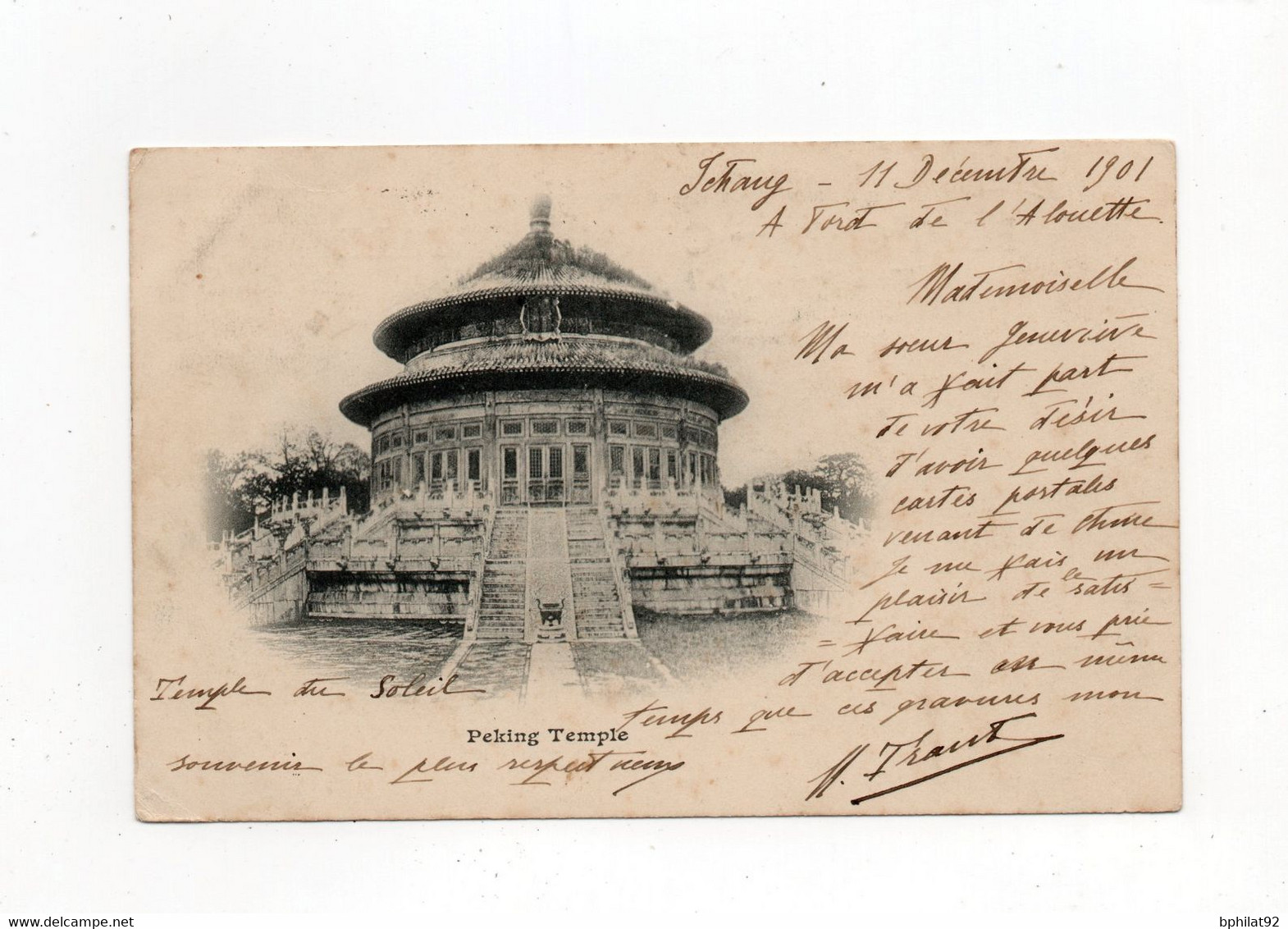 !!! AFFRANCH MIXTE TP DE CHINE + TP CHINE FRANCAISE SUR CPA , CACHET DE SHANGHAI DE 1901 POUR HONFLEUR - Lettres & Documents