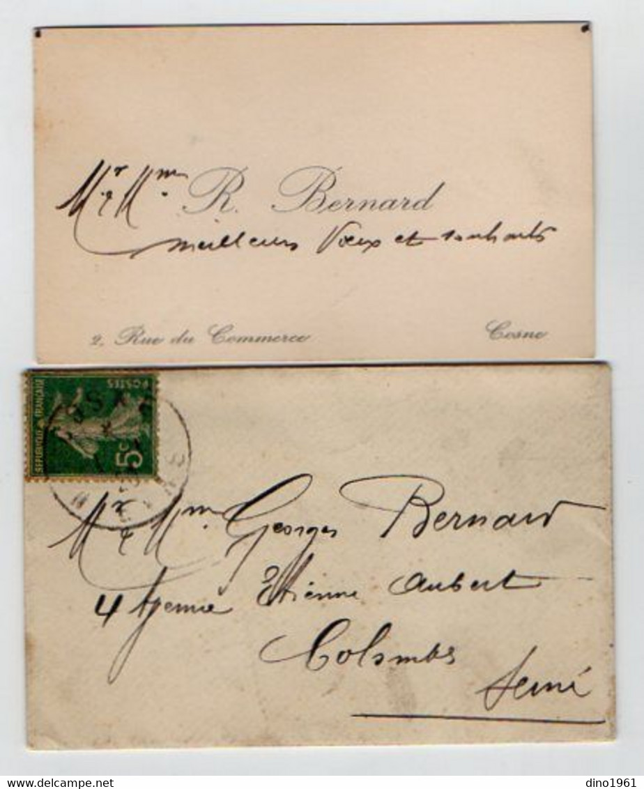 VP19.828 - COSNE 1913 - CDV - Carte De Visite & Enveloppe - Mr & Mme R. BERNARD - Cartoncini Da Visita