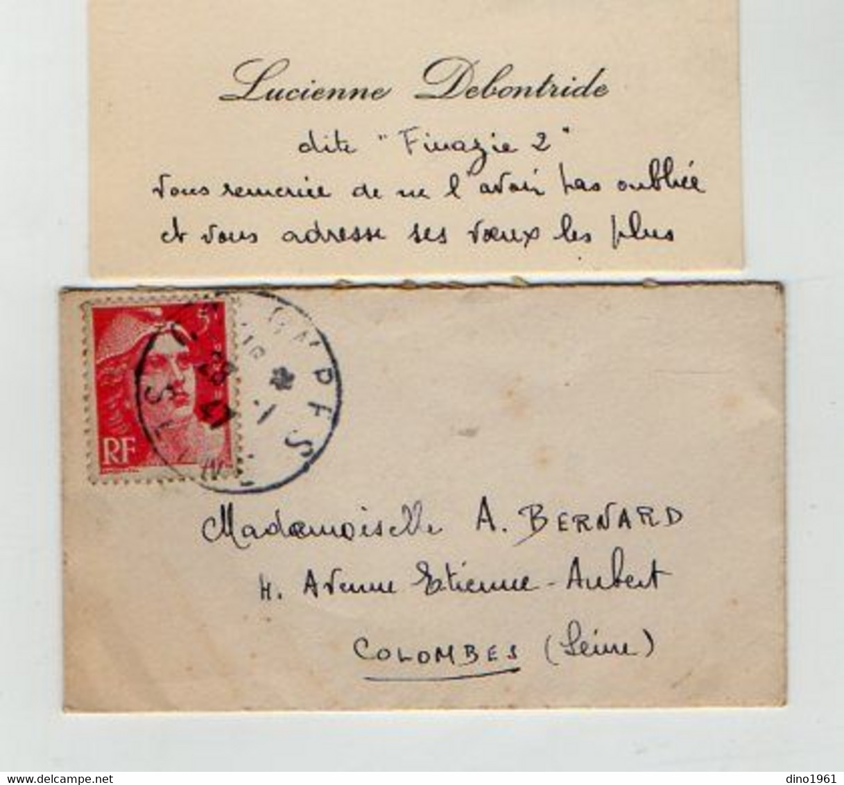 VP19.832 - COLOMBES ( Seine ) 1947 - CDV - Carte De Visite & Enveloppe - Mme Lucienne DEBONTRIDE - Cartoncini Da Visita