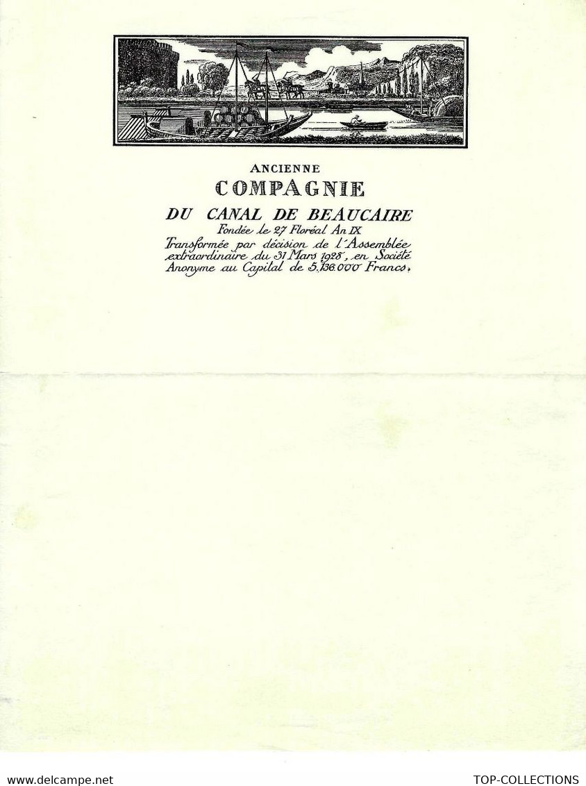 SUR LETTRE VIERGE SUBERBE ENTETE Ancienne Compagnie Du Canal De Beaucaire Circa 1930 V.SCANS+HISTORIQUE - Historische Documenten