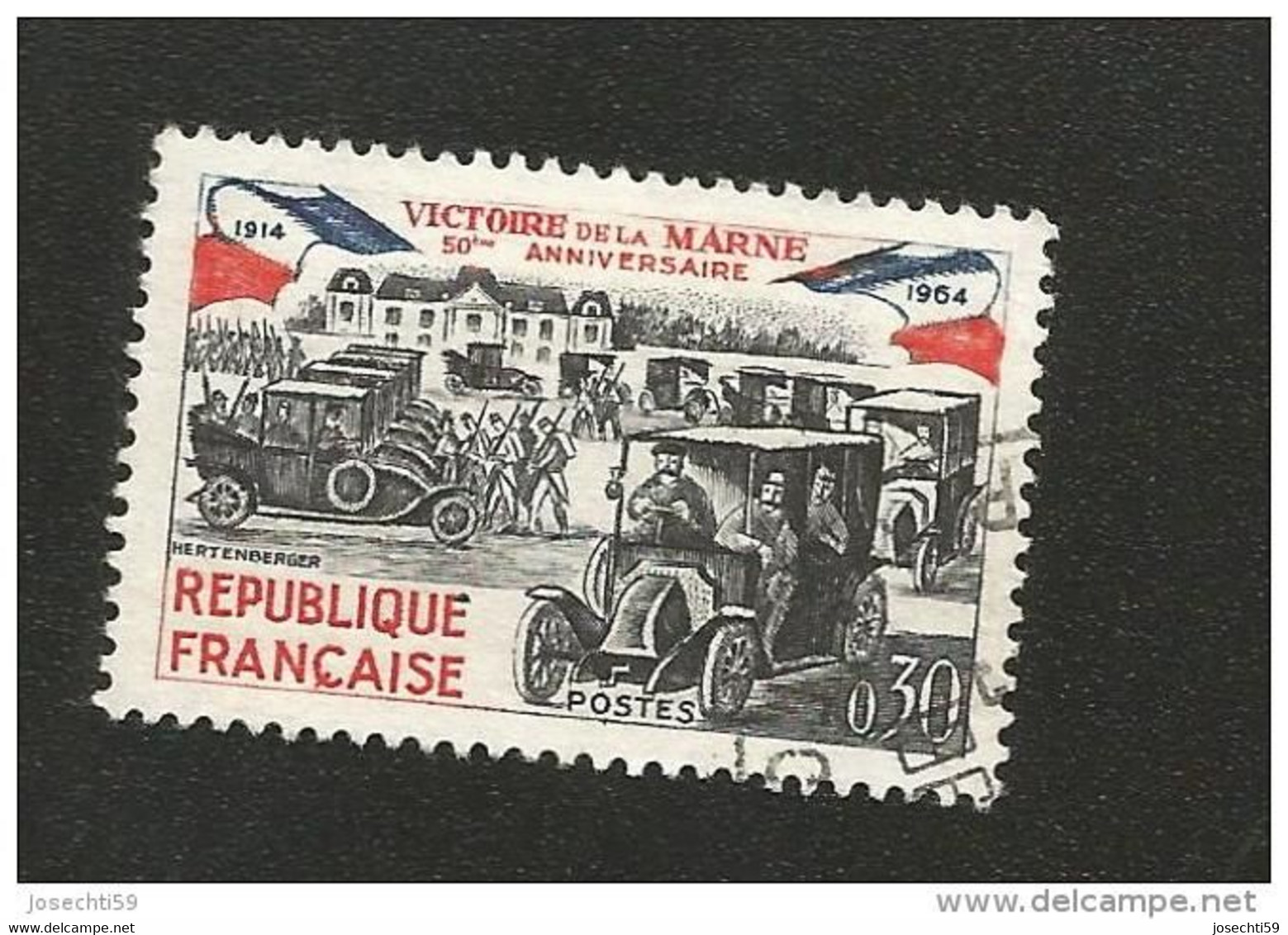N° 1429 Victoire De La Marne 50ème Anniversaire Variété Encre Baveuse  Timbre  France Oblitéré 1964 - Usati