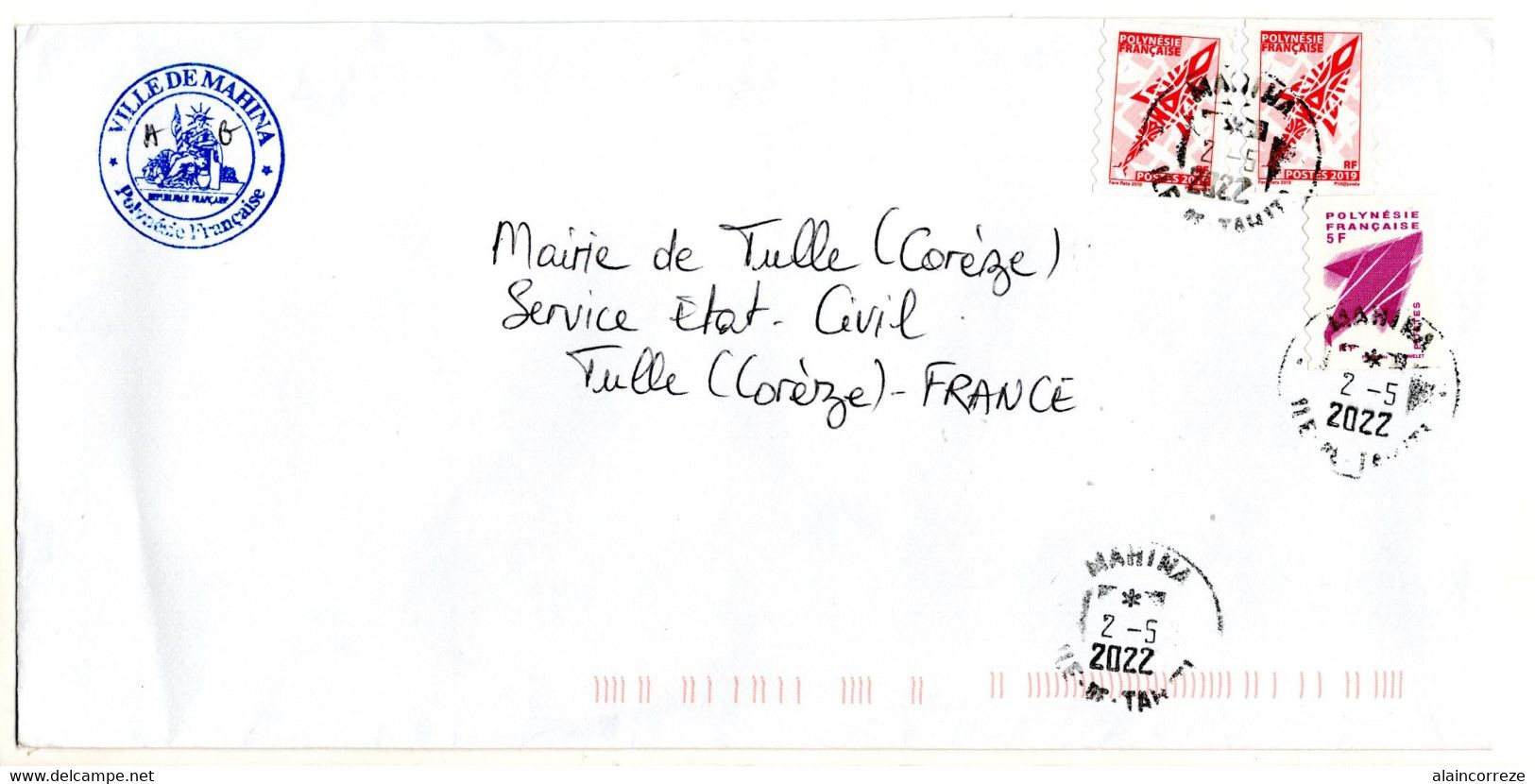 Cachet Manuel Polynésie Française  Ville De MAHINA - Lettres & Documents