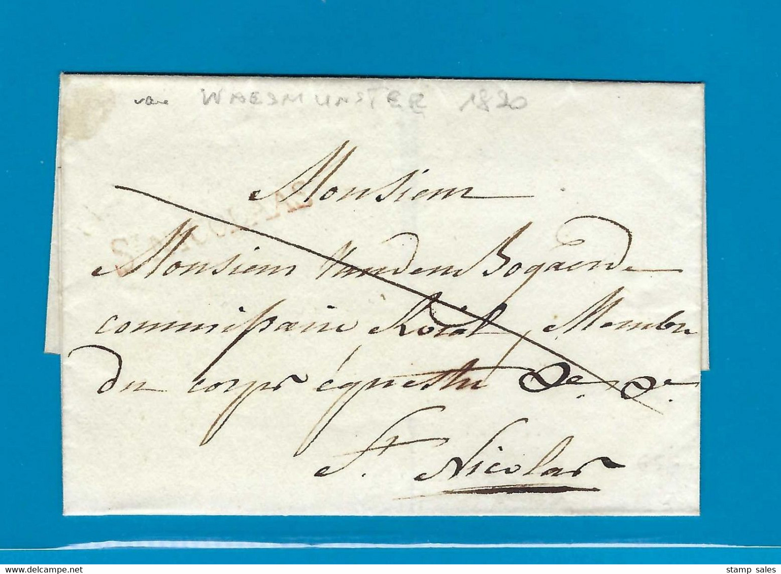 België Voorloper Zonder Inhoud Vanuit Waesmunster Naar St.Nicolas  Mei 1820 UNG - 1815-1830 (Période Hollandaise)