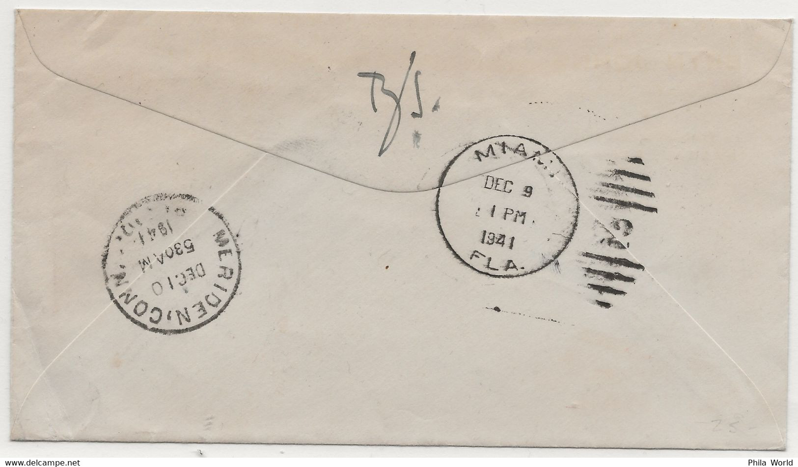 PANAM BAHAMAS 1941 Via Air Mail Rush Express Delivery Post Office Nassau To US Meriden Connecticut FAM 7 Via MIAMI - Flugzeuge