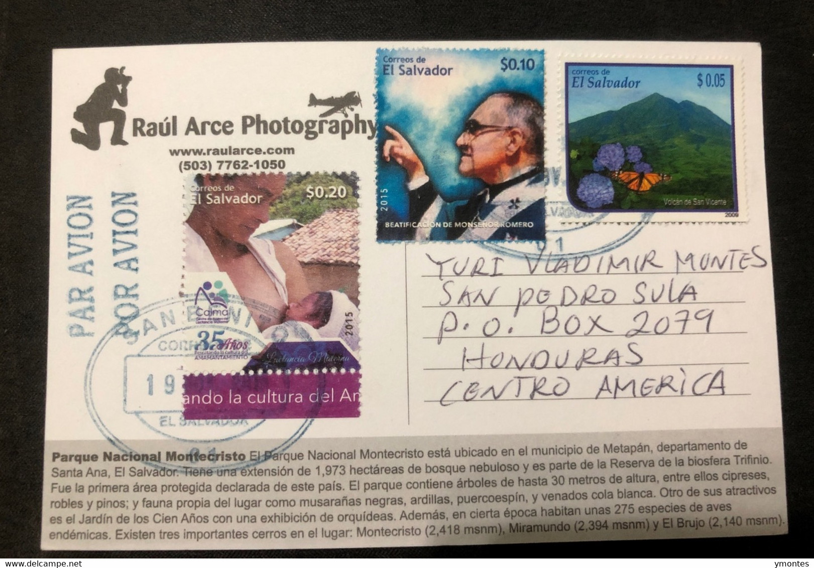 Postcard National Park Montecristo 2016 ( Butterfly Stamp) - El Salvador