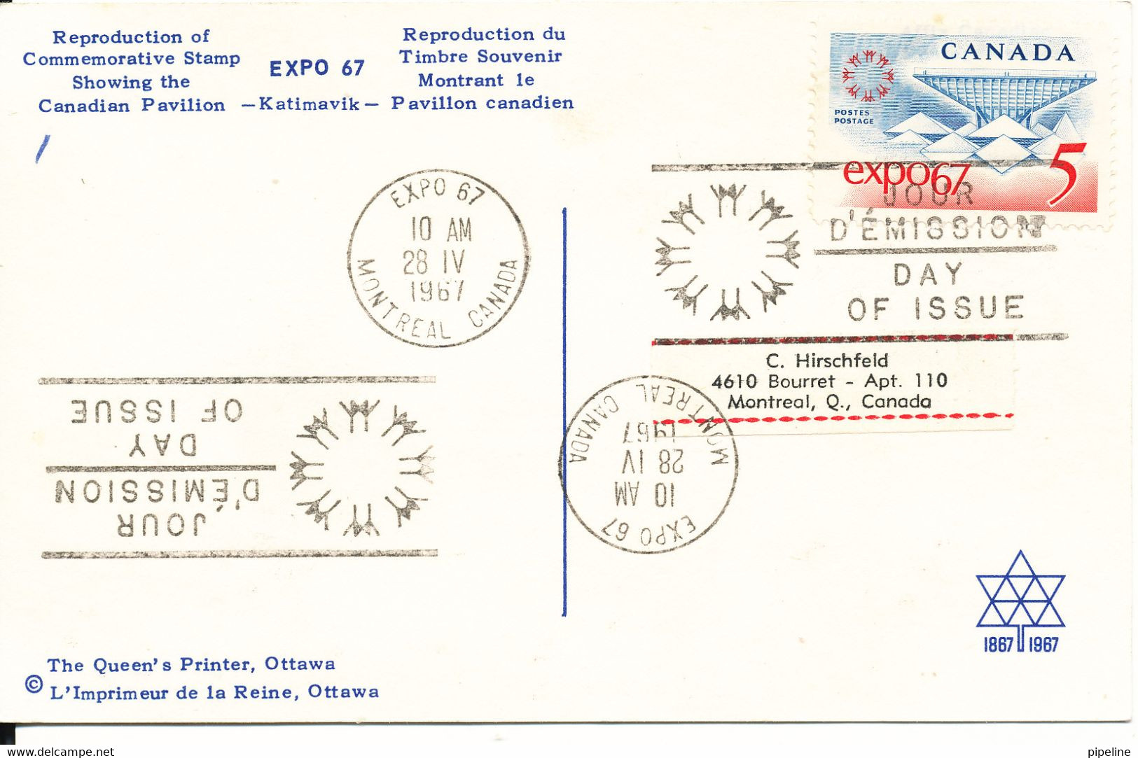 Canada FDC Card 28-4-1967 Expo 67 Montreal - 1967 – Montreal (Kanada)