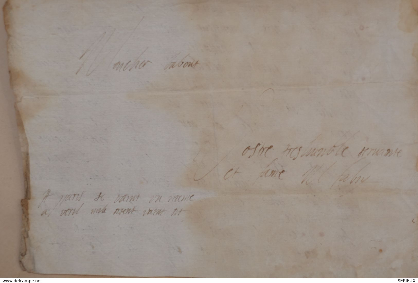 &2 FRANCE LETTRE  RARE AUTHENTIQUE ARCHIVE FAMILLE POMPADOUR  XVII EME  A MONSIEUR DE POMPADOUR+CACHETS CIRE ARMORIEE - Autres & Non Classés