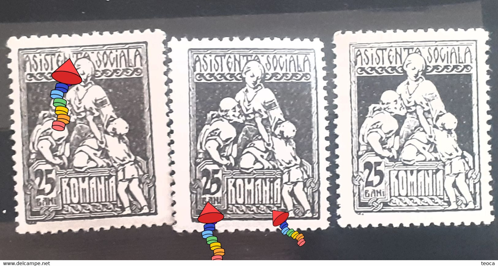 Errors Romania 1921, Social Assistance Printed With Multiple Errors,. 3 Stamps UNUSED - Errors, Freaks & Oddities (EFO)