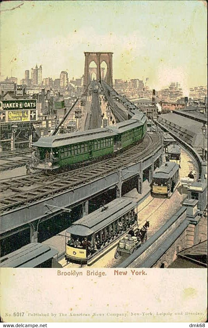 NEW YORK - BROOKLYN BRIDGE - TRAM / TRAIN / CARRIAGE WITH HORSE - PUB. BY THE AMERICAN NEWS COMPANY - 1900s (13349) - Brooklyn