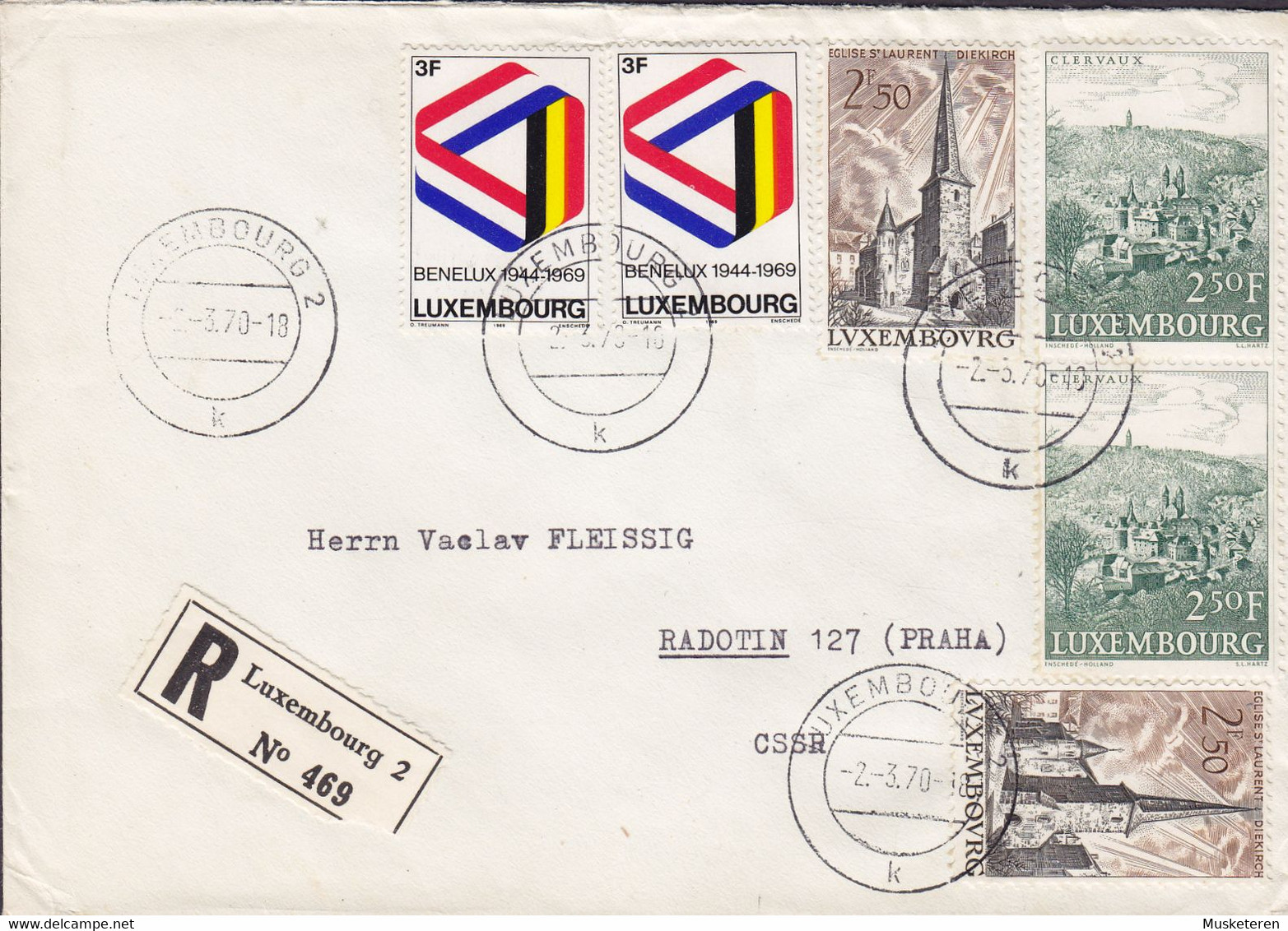 Luxembourg Registered Recommandé Einschreiben Label LUXEMBOURG 1970 Cover Brief Lettre PRAHA CSSR Czechoslovakia - Briefe U. Dokumente