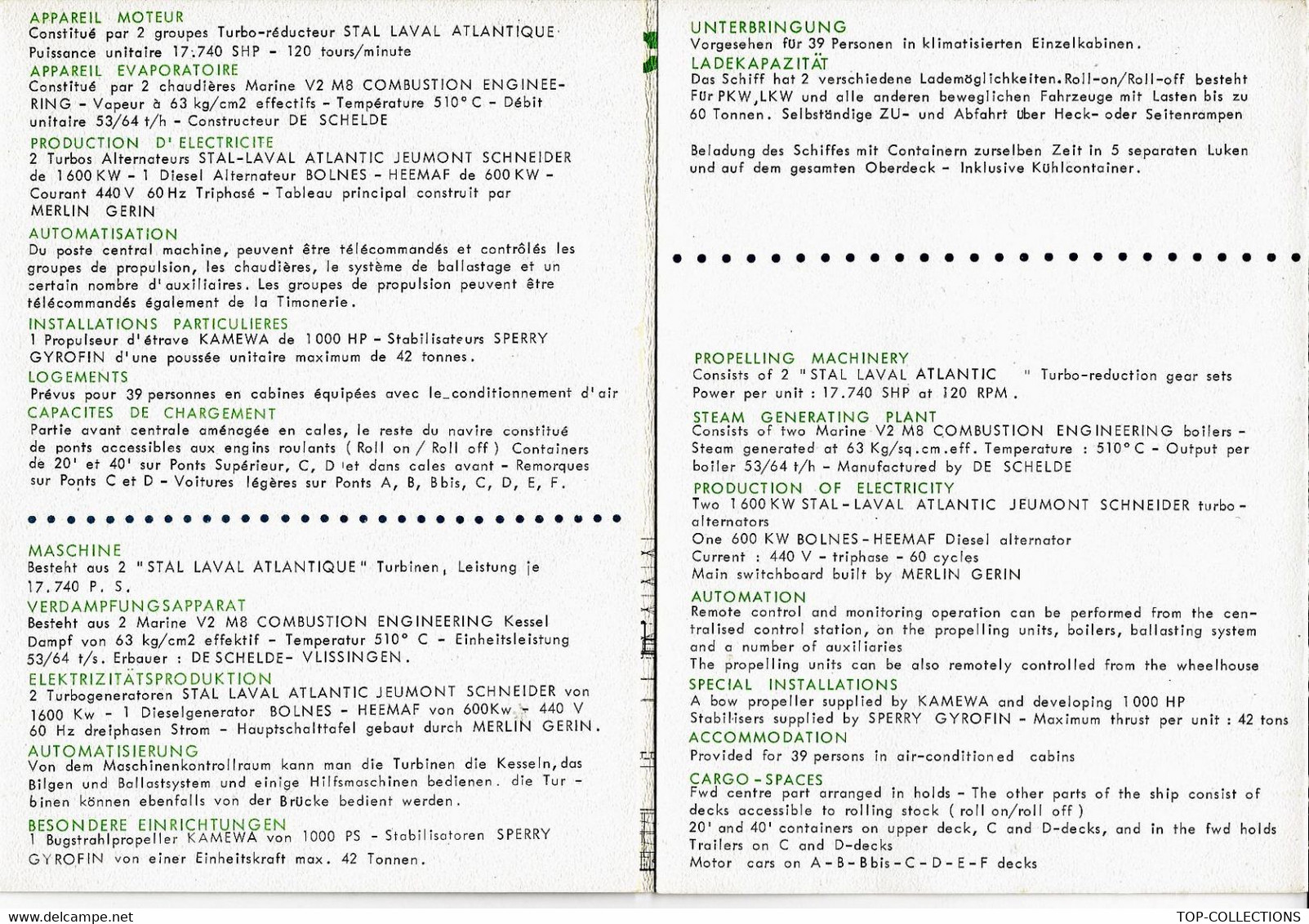 1969 1970 France GIRONDE Dunkerque NAVIGATION  PORTE CONTAINERS  ATLANTIC CINDERELLA CARACTERISTIQUES V.SCANS+HISTORIQUE - Advertising