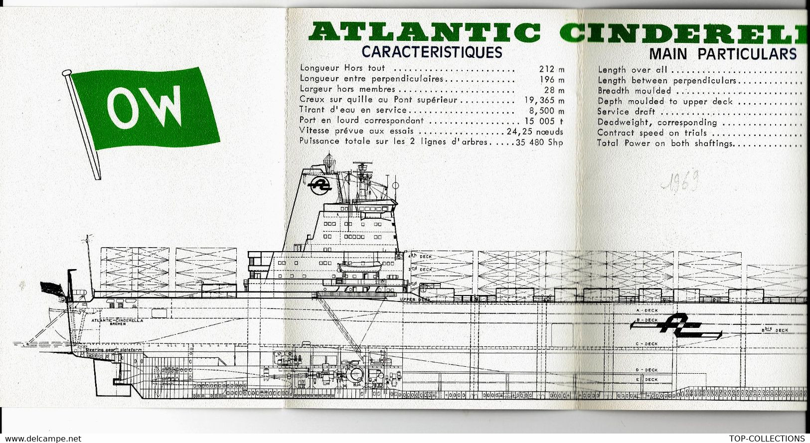 1969 1970 France GIRONDE Dunkerque NAVIGATION  PORTE CONTAINERS  ATLANTIC CINDERELLA CARACTERISTIQUES V.SCANS+HISTORIQUE - Pubblicitari