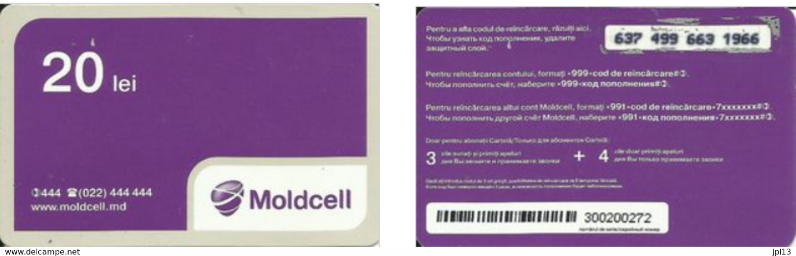 Recharge GSM - Moldavie - Moldcell - 20 Lei Violette - Moldavia