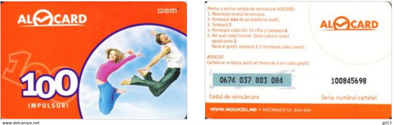 Recharge GSM - Moldavie - Moldcell - Alocard 100 Orange, Code PIn Sur Fond Vert - Moldawien (Moldau)